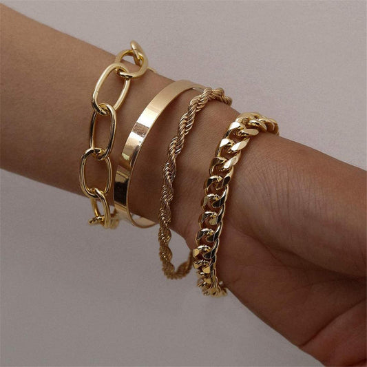Set of 4 Gold or Silver Chain Bracelets
