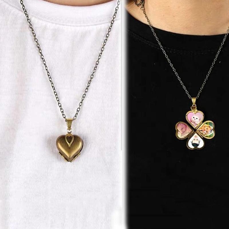 Vintage Heart Shaped 4 Layer DIY Photo Locket Necklace