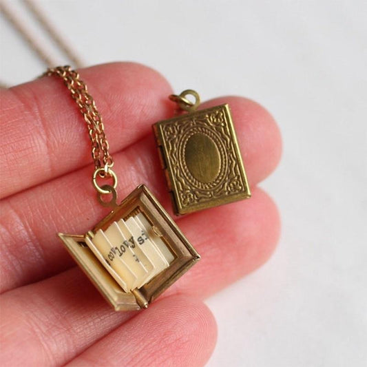 Victorian Book Locket Necklace for Photos and Secret Message